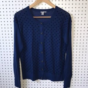 Halogen blue cardigan sweater w black polka dots